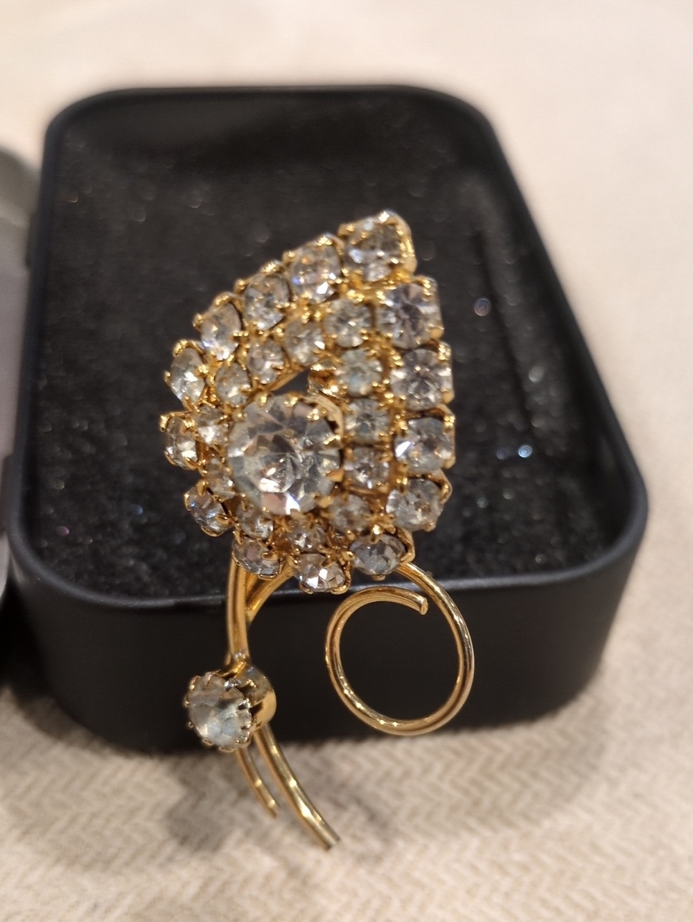 Gold-Tone Crystal Floral Brooch - Clear Rhinestones